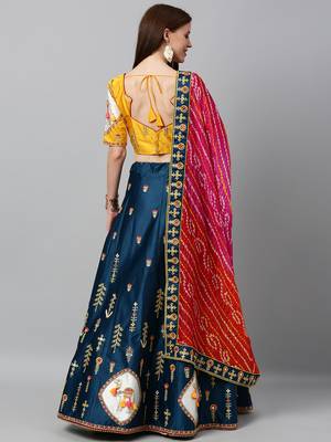 green embroidered silk semi stitched lehenga 4