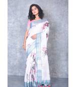 multicolor Handloom Linen digital print sarees