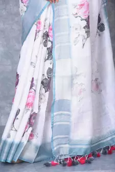 multicolor Handloom Linen digital print sarees