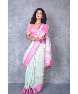 multicolor Handloom Linen digital print sarees 1