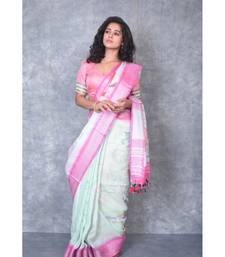 multicolor Handloom Linen digital print sarees