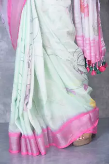 multicolor Handloom Linen digital print sarees