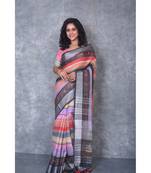 multicolor Handloom Linen digital print sarees