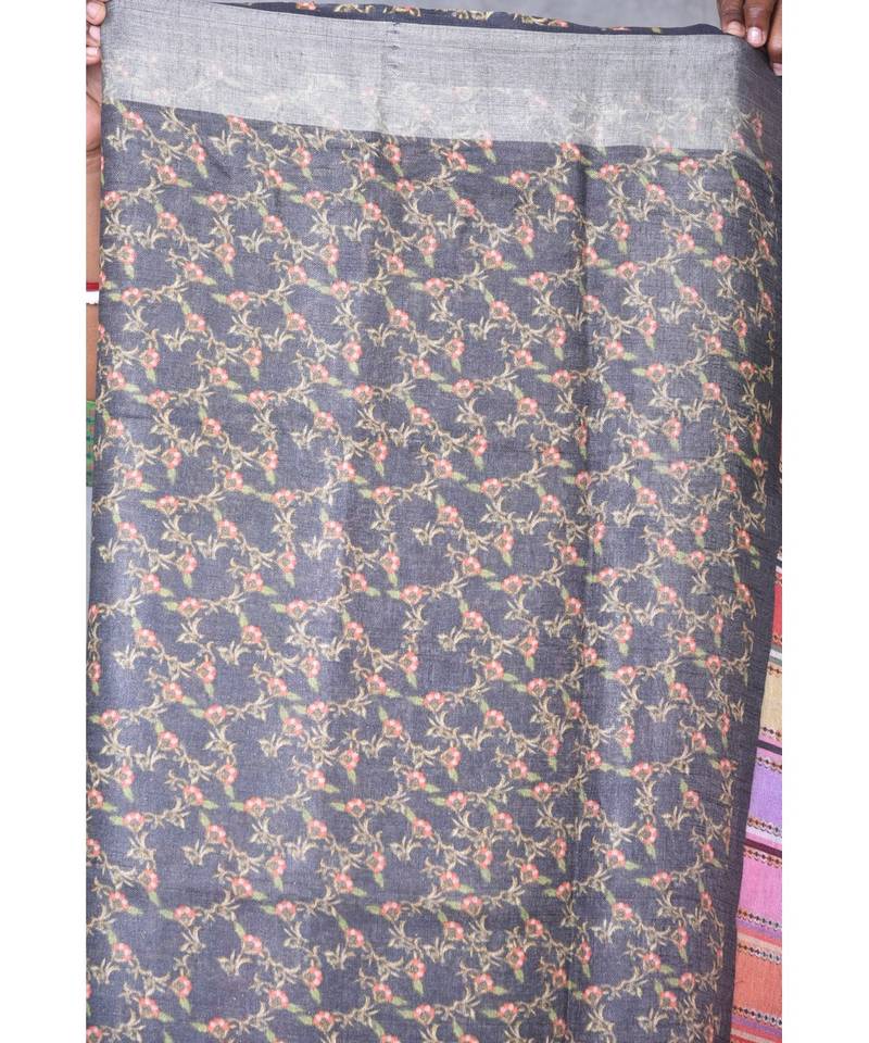 multicolor Handloom Linen digital print sarees