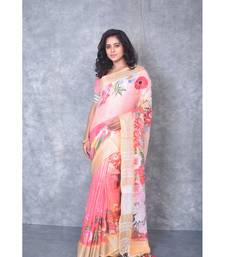 multicolor Handloom Linen digital print sarees