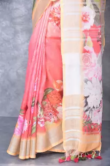 multicolor Handloom Linen digital print sarees