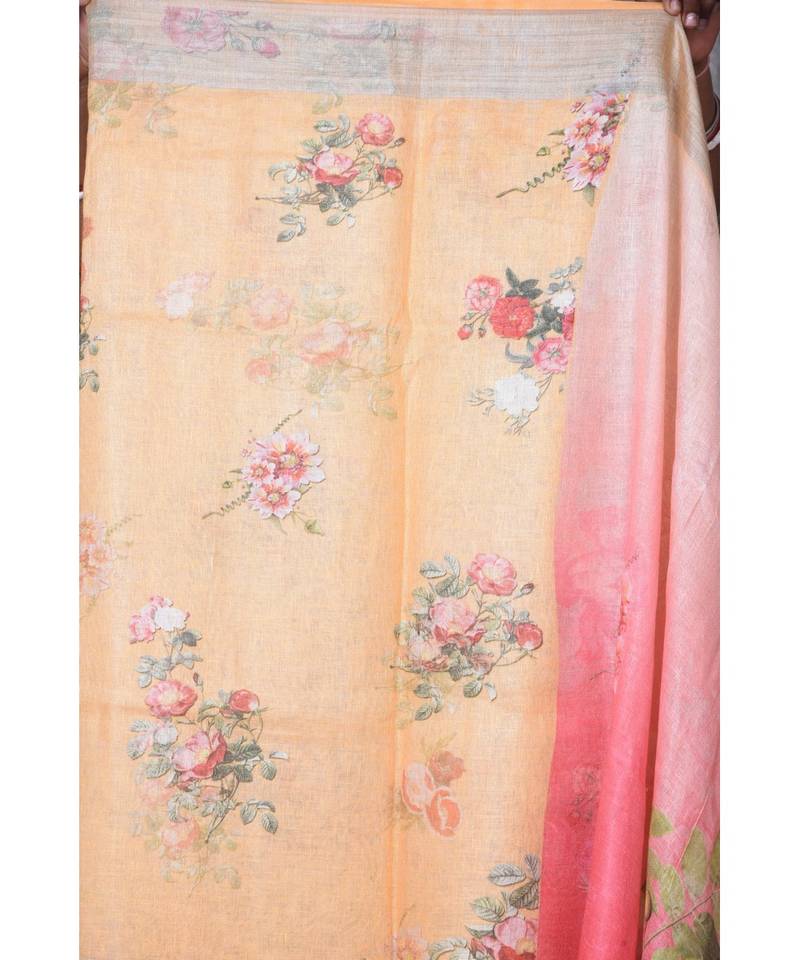 multicolor Handloom Linen digital print sarees