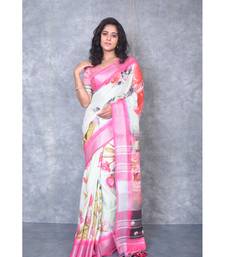 multicolor Handloom Linen digital print sarees