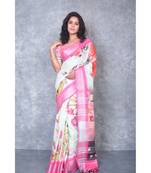 multicolor Handloom Linen digital print sarees