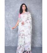 multicolor Handloom Linen digital print sarees