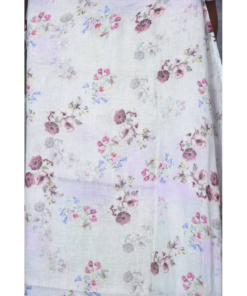 multicolor Handloom Linen digital print sarees