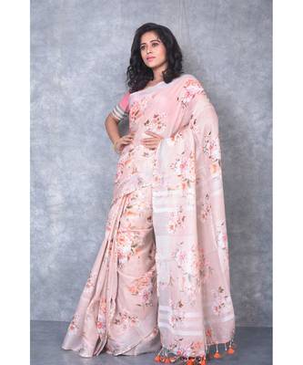 multicolor Handloom Linen digital print sarees 2