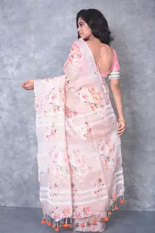 multicolor Handloom Linen digital print sarees