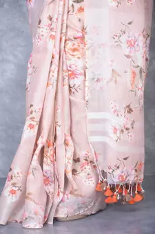 multicolor Handloom Linen digital print sarees