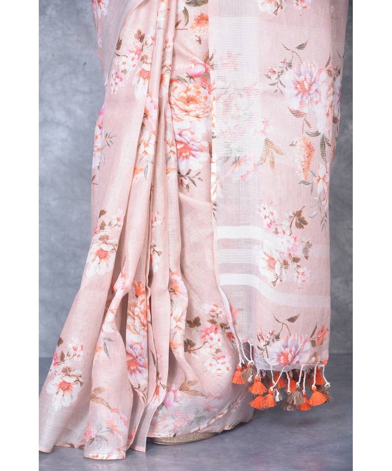 multicolor Handloom Linen digital print sarees
