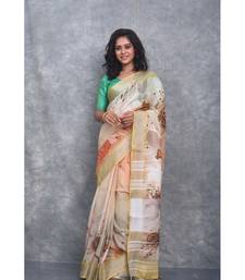 multicolor Handloom Linen digital print sarees