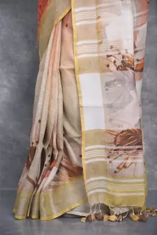 multicolor Handloom Linen digital print sarees