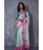 multicolor Handloom Linen digital print sarees