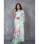 multicolor Handloom Linen digital print sarees