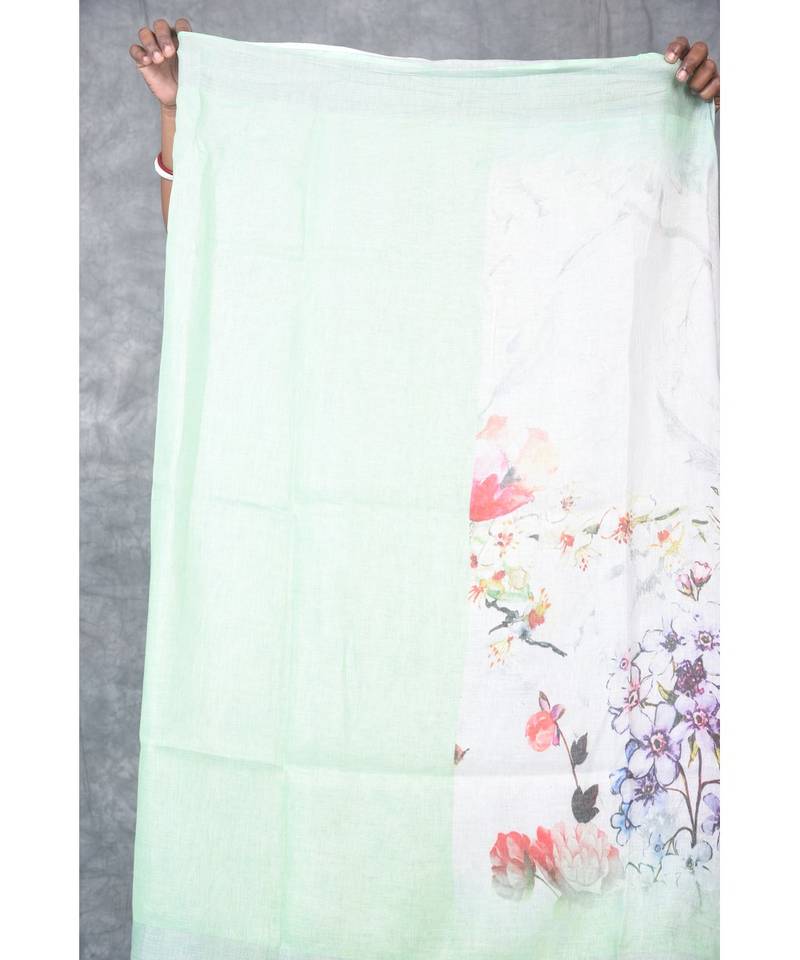 multicolor Handloom Linen digital print sarees