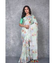 multicolor Handloom Linen digital print sarees