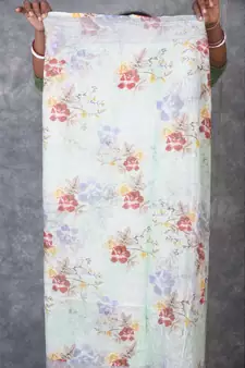 multicolor Handloom Linen digital print sarees