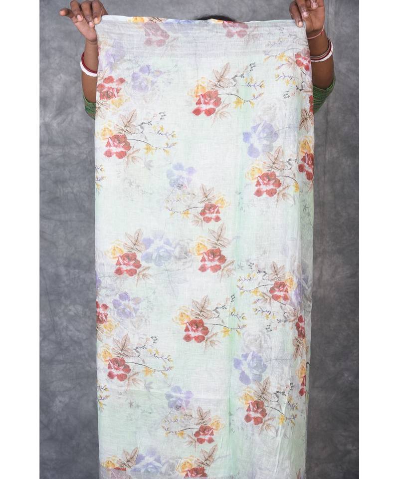 multicolor Handloom Linen digital print sarees