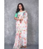 multicolor Handloom Linen digital print sarees