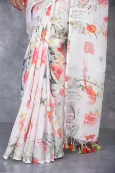 multicolor Handloom Linen digital print sarees