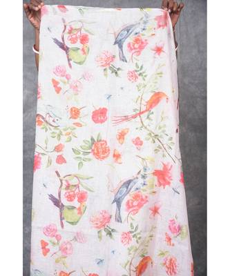multicolor Handloom Linen digital print sarees 5