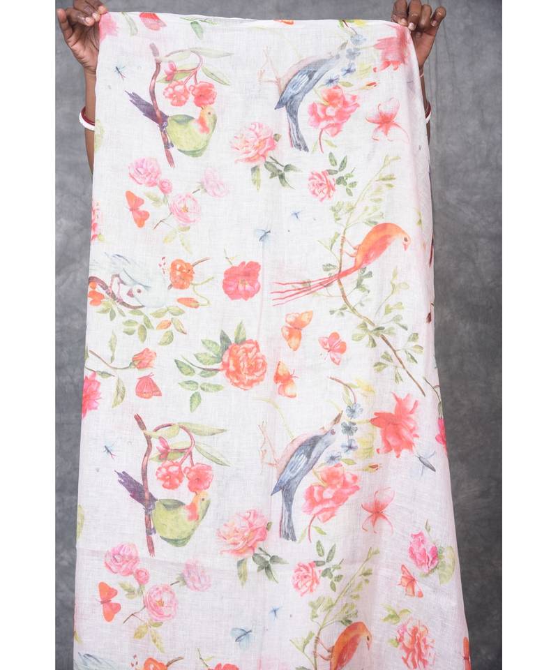 multicolor Handloom Linen digital print sarees