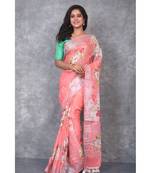 multicolor Handloom Linen digital print sarees