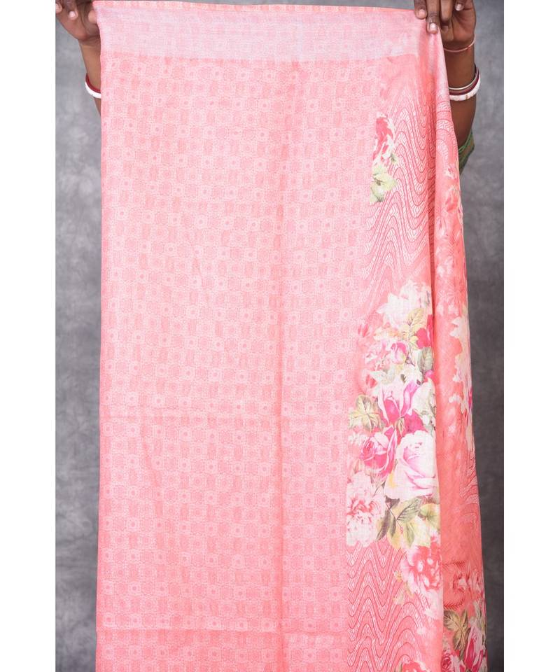 multicolor Handloom Linen digital print sarees