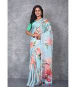 multicolor Handloom Linen digital print sarees