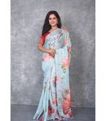 multicolor Handloom Linen digital print sarees