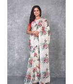 multicolor Handloom Linen digital print sarees