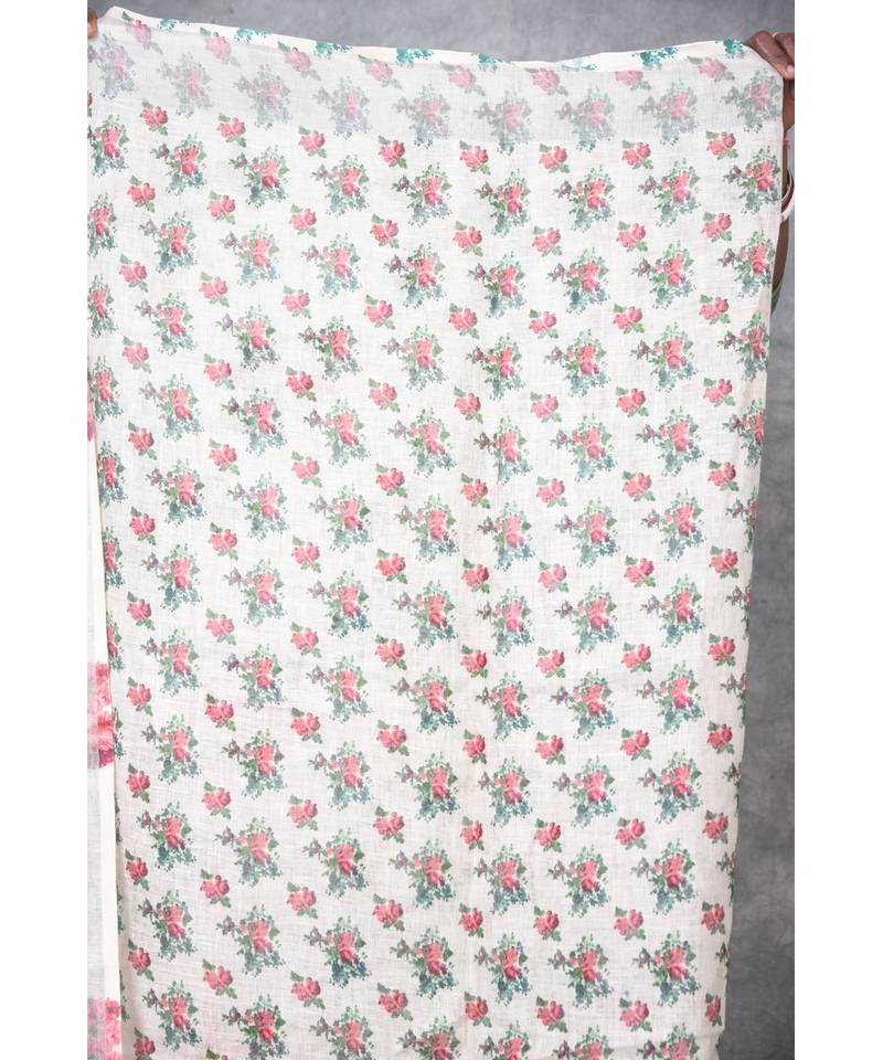 multicolor Handloom Linen digital print sarees
