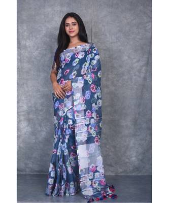 multicolor Handloom Linen digital print sarees 1
