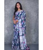 multicolor Handloom Linen digital print sarees