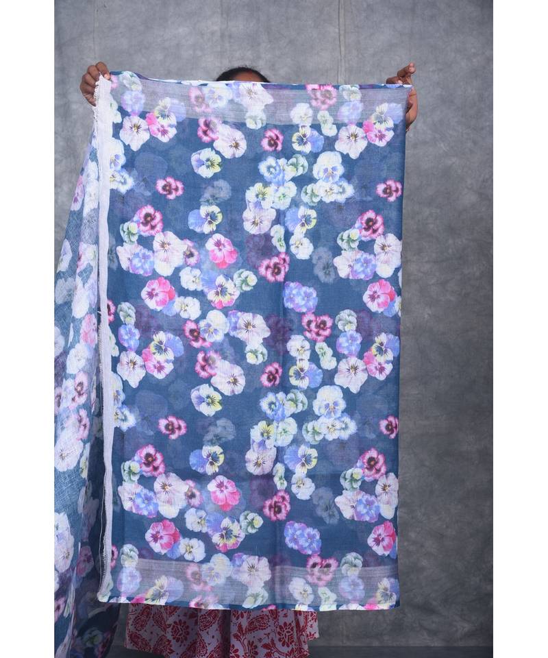 multicolor Handloom Linen digital print sarees