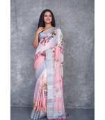 multicolor Handloom Linen digital print sarees