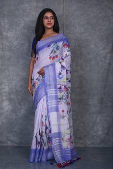 multicolor Handloom Linen digital print sarees