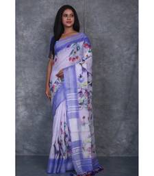 multicolor Handloom Linen digital print sarees