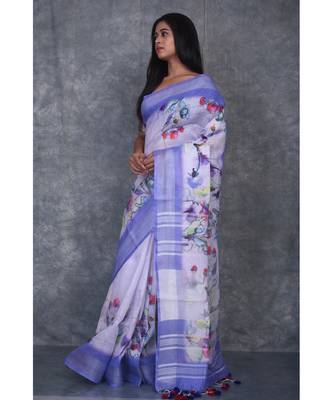 multicolor Handloom Linen digital print sarees 2