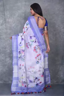 multicolor Handloom Linen digital print sarees