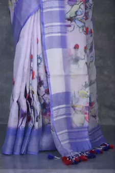 multicolor Handloom Linen digital print sarees