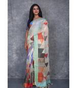 multicolor Handloom Linen digital print sarees
