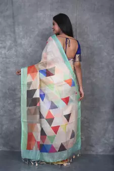 multicolor Handloom Linen digital print sarees