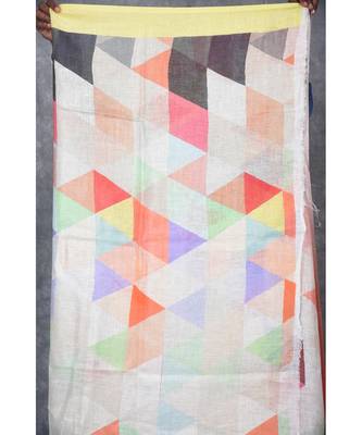 multicolor Handloom Linen digital print sarees 5