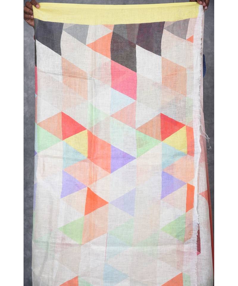 multicolor Handloom Linen digital print sarees